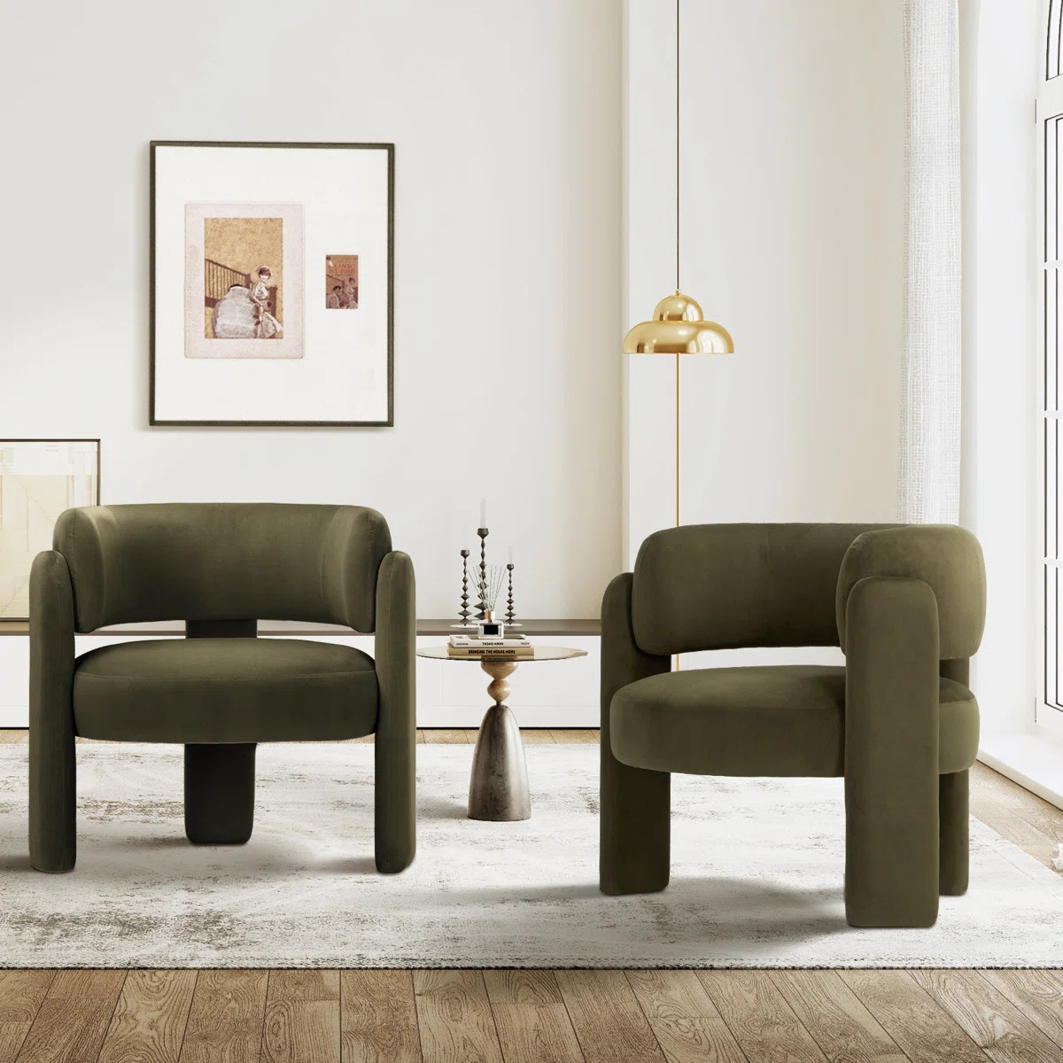 33" Wide Modern Velvet Upholstered 3-Legs Accent Chair (Set of 2) | Wayfair North America