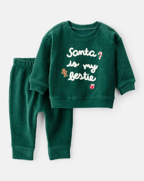 Baby 2-Piece Santa Is My Bestie Long-Sleeve Tee & Pant Set - Green | Carter's Inc