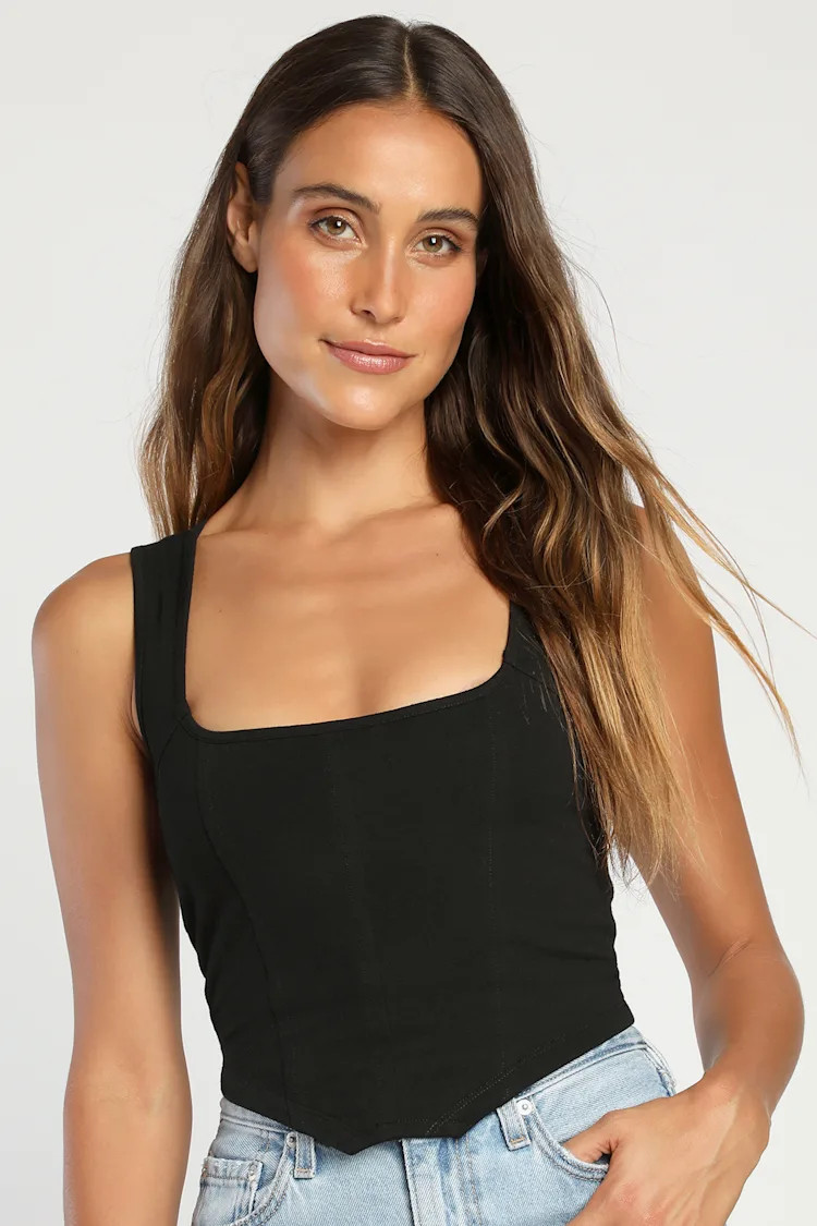 Pretty Piquant Black Bustier Cropped Tank Top | Lulus (US)