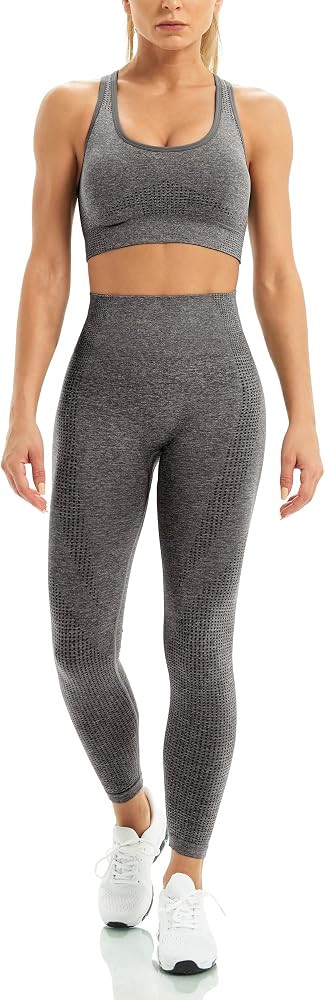 WodoWei Women 2 Piece Workout Outfits Sports Bra Seamless Leggings Yoga Gym Activewear Set | Amazon (US)