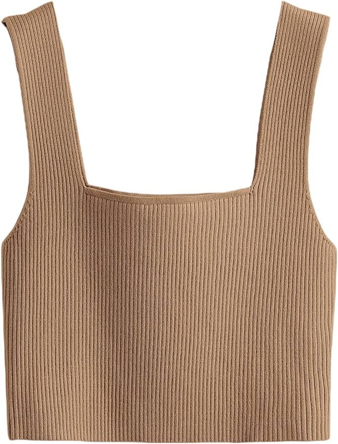 Verdusa Women's Square Neck Sleeveless Solid Ribbed Knit Crop Top Tank | Amazon (US)