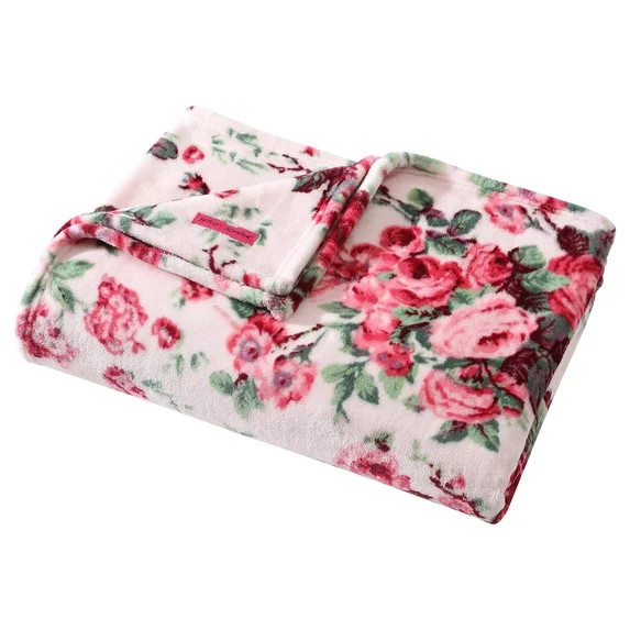 Betsey Johnson Vintage Floral Light Pink & Pink Full/Queen Bed Blanket, Soft Cozy Bedroom Blanket... | Walmart (US)