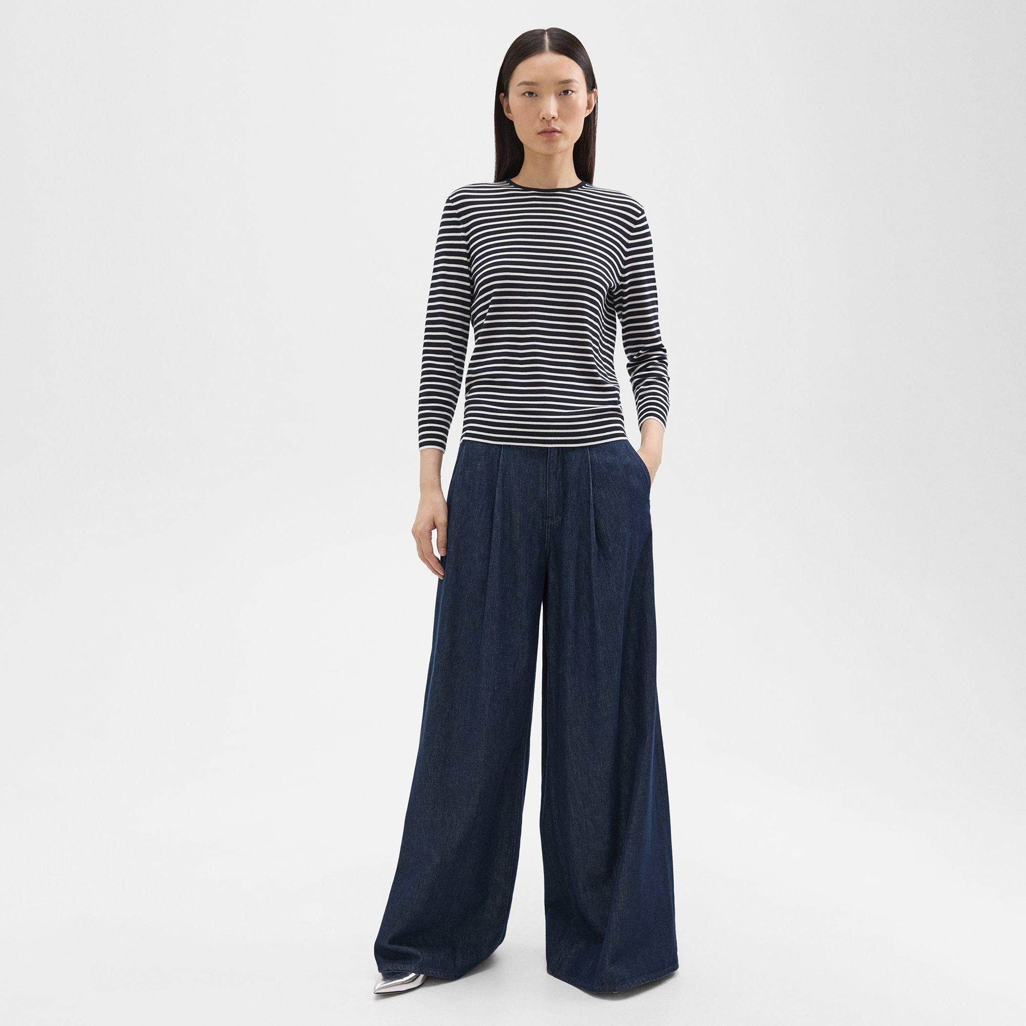 Pleated Wide-Leg Pant in Denim | Theory