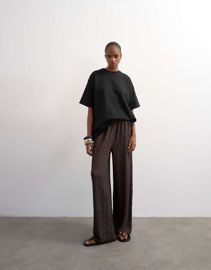 Topshop crinkle jersey wide leg pants in chocolate-Brown | ASOS (Global)