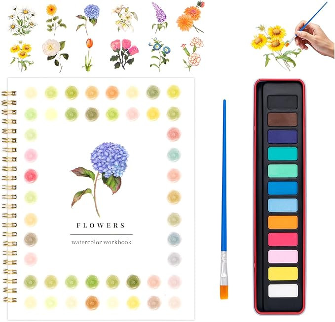 Watercolor Workbook for Adults, Beginner Friendly Watercolor Painting Kit Flowers Water Coloring ... | Amazon (US)