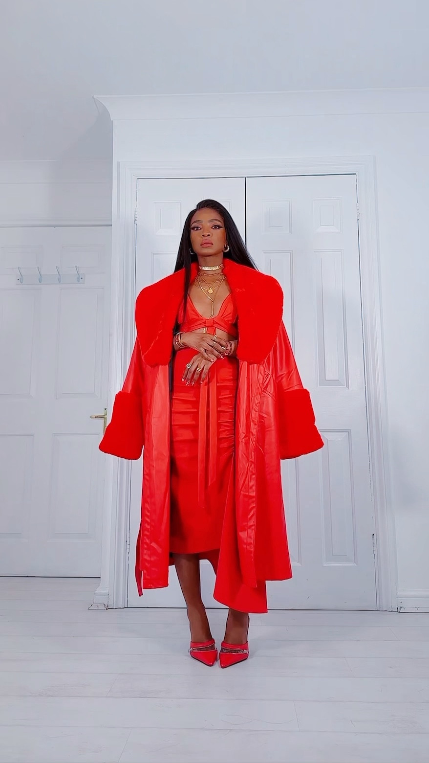 Red bralette & skirt from my upcoming Amazon the Drop collection