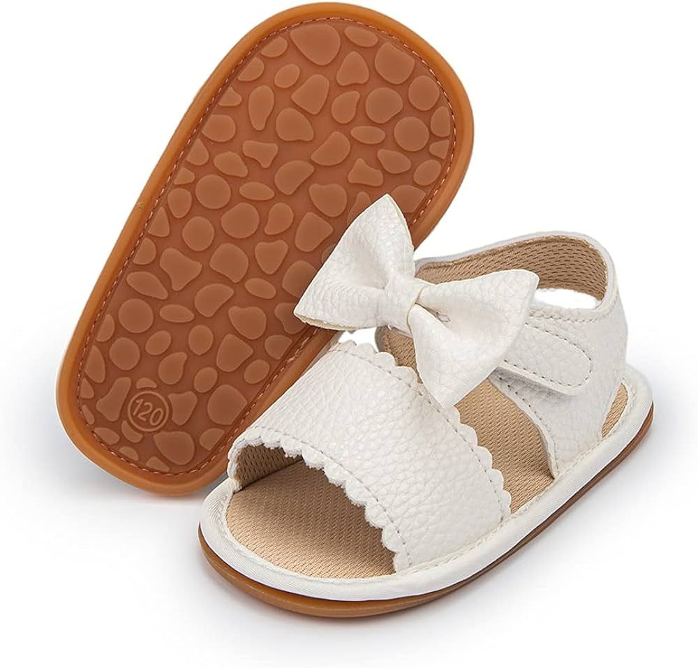 Meckior Baby Toddler Infant Girls PU Leather Soft Open Toe Summer Sandals Flower Princess Flat Sh... | Amazon (US)