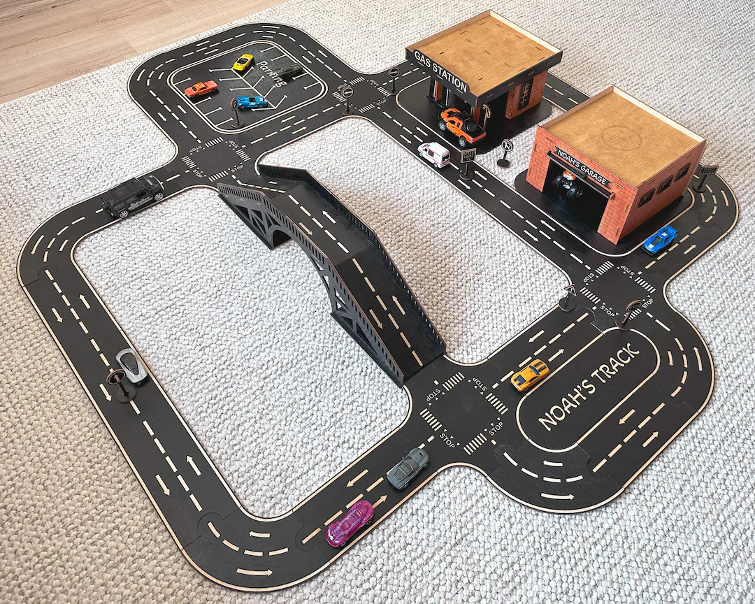 Personalizable Wooden Car Track: Montessori Road Track Puzzle - Etsy | Etsy (US)