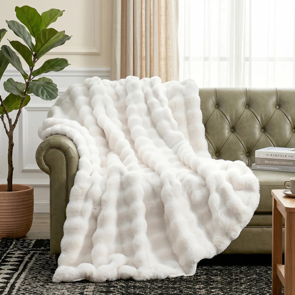 Haalan Cozy Faux Rabbit Fur Soft Reversible Throw Blanket | Wayfair North America