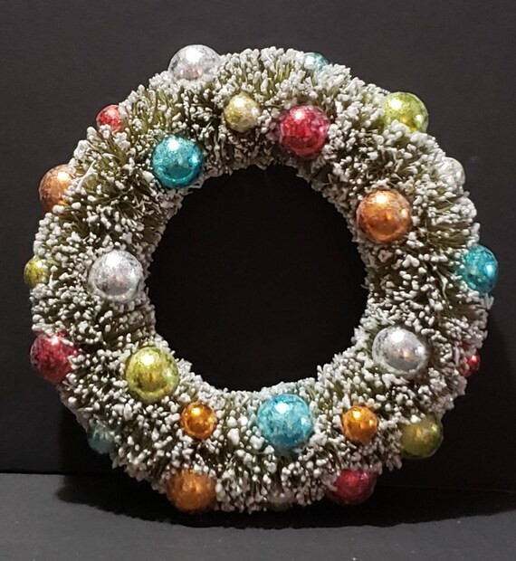 Vintage Inspired Flocked Bottle Brush Christmas Wreath Decorated with Silver, Gold, Pinks & Light... | Etsy (US)