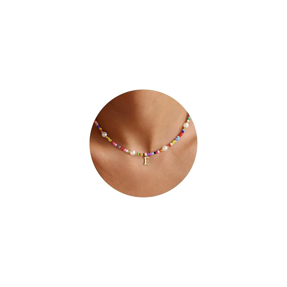 M MOOHAM Colorful Initial Necklaces for Girls - Beaded Pearl Choker Necklace for Women Teen Girl ... | Amazon (US)