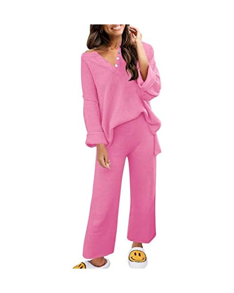 ANRABESS Women’s Two Piece Outfits Sweatsuit Long Lantern Sleeve Crewneck Crop Top with Wide Le... | Amazon (US)