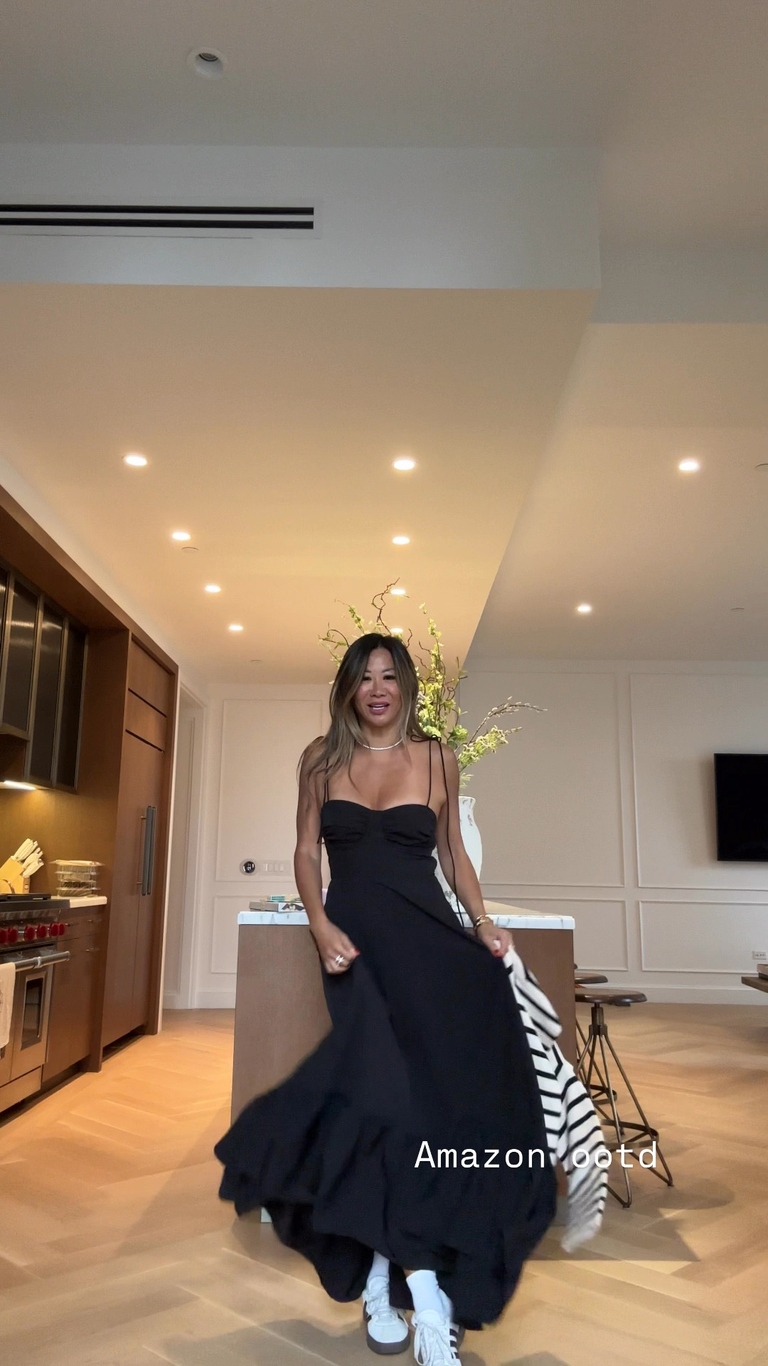 Amazon black maxi summer dress. Size small Amazon stripe cardigan. Amazon CZ diamond choker. Adidas sneakers 

#LTKStyleTip #LTKFindsUnder100