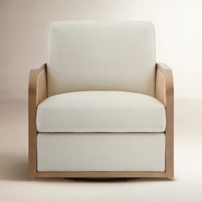 Juliette Upholstered Natural Cane Swivel Barrel Chair | Wayfair North America