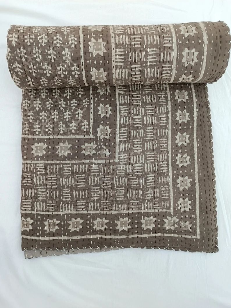 Brown Kanth Quilt Handmade Kantha Quilt Unique Design Handmade - Etsy | Etsy (US)