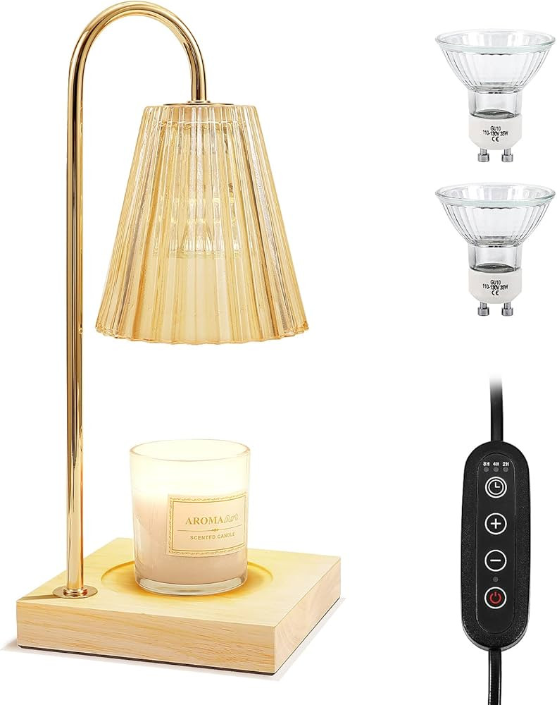 LOTKEY Candle Warmer Lamp, Dimmable Candle Warmer with Timer 2 Bulbs Wood Base Electric Candle La... | Amazon (US)