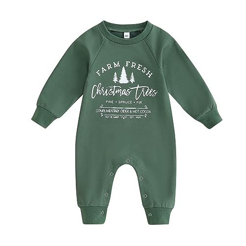 Muasaaluxi Baby Girl Boy Christmas Outfit Long Sleeve Christmas Tree Romper Shirts One Piece Jumpsuit Fall Winter Clothes | Amazon (US)