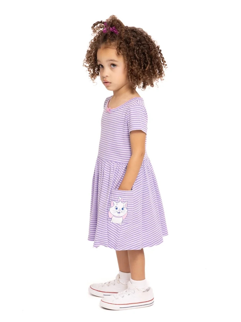 Disney Classics Marie Toddler Girl Short Sleeve Striped Dress with Graphic Pockets, Sizes 12M-5T | Walmart (US)