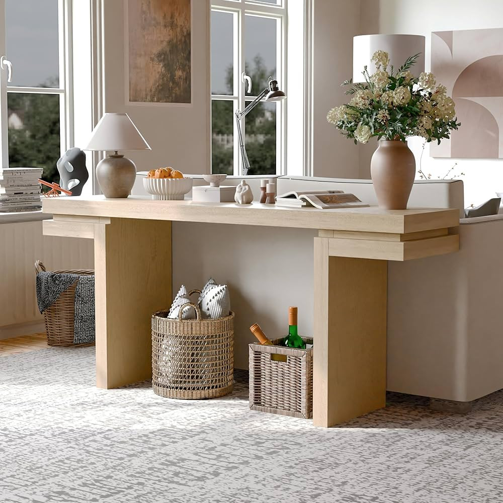 Oak Long Console Table for Entryway, Narrow Sofa Table Behind Couch, Wooden Entry Table Foyer Hal... | Amazon (US)