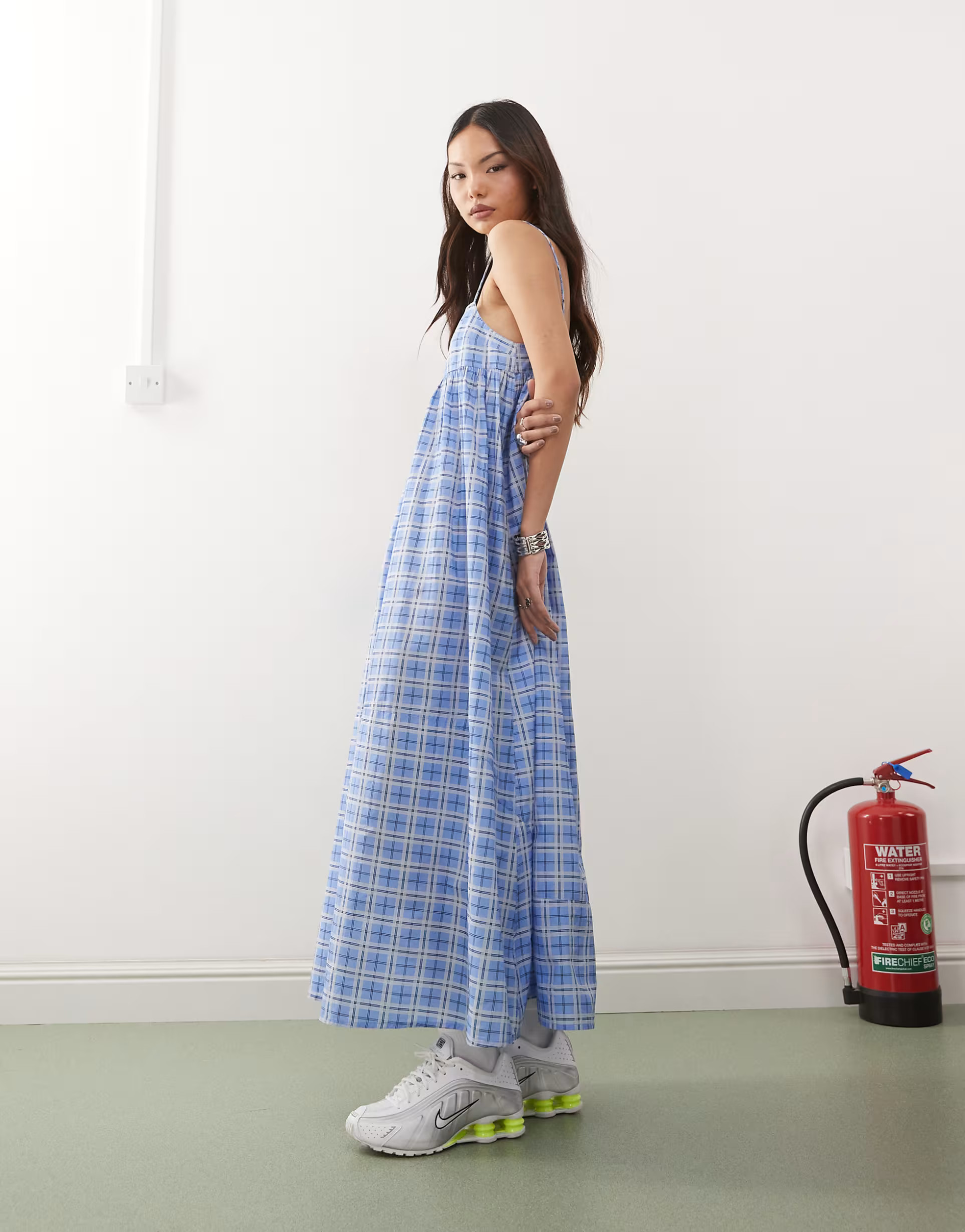 COLLUSION cami woven maxi dress in blue plaid | ASOS | ASOS (Global)