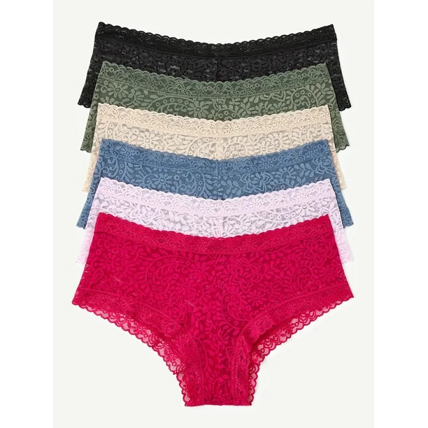 Joyspun Women's Stretch Lace Cheeky Panties, 6-Pack, Sizes to 2XL - Walmart.com | Walmart (US)