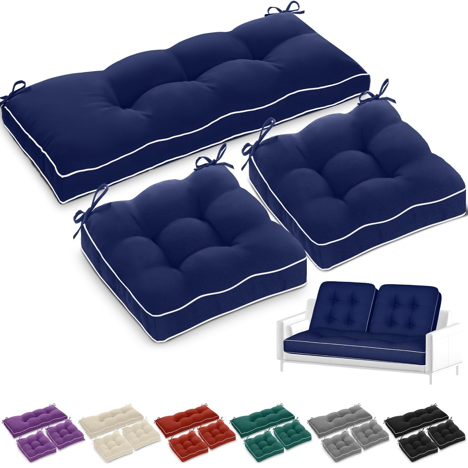 Wenqik Outdoor Wicker Chair Cushions of 3 Pieces 42 x 17 x 3.7 in Waterproof Tufted Bench Cushion... | Amazon (US)