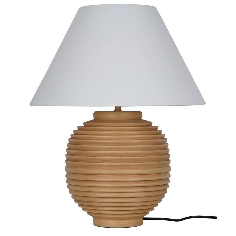 My Texas House 22" Natural Finish Ribbed Urn Table Lamp with White Empire Shade - Walmart.com | Walmart (US)