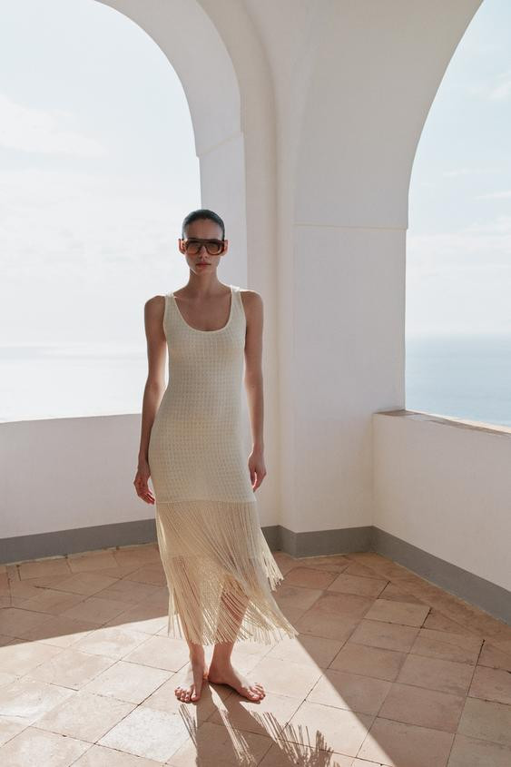 TEXTURED FRINGED DRESS | Zara US