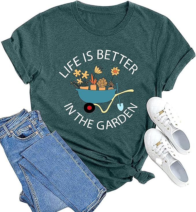 MAIHUN Garden Shirts for Women Plant Lover T-Shirt Life is Better in The Garden Letter Print Tee ... | Amazon (US)