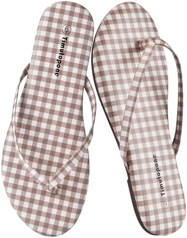 Plaid Flip Flops for Women Memory Foam Flat Sandals Comfortable Casual Thong Summer Outdoor Beach... | Amazon (US)
