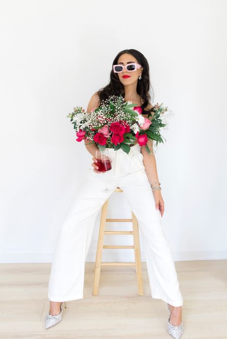 Flower Top Photoshoot was a must— paired it with white trousers (small), pink retro sunglasses from Amazon, and crystal heels (size up 1/2 size) #valentinesday #vdayoutfit #vdayphotoshoot 

#LTKstyletip #LTKFind #LTKSeasonal