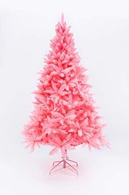 Artificial Christmas Tree Classic Xmas Pine Tree with Solid Metal Stand 5-6 FT Unlit Pink | Amazon (US)