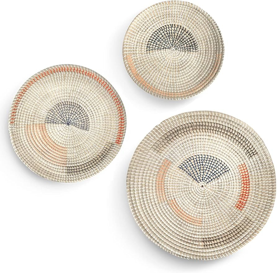 M4DECOR Wicker Wall Decor, Set of 3 Oversize Wall Baskets Decor, Woven Basket Wall Decor, Boho Wa... | Amazon (US)