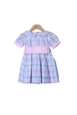 Blue and Pink Plaid Peter Pan Collar Dress | The Smocked Flamingo
