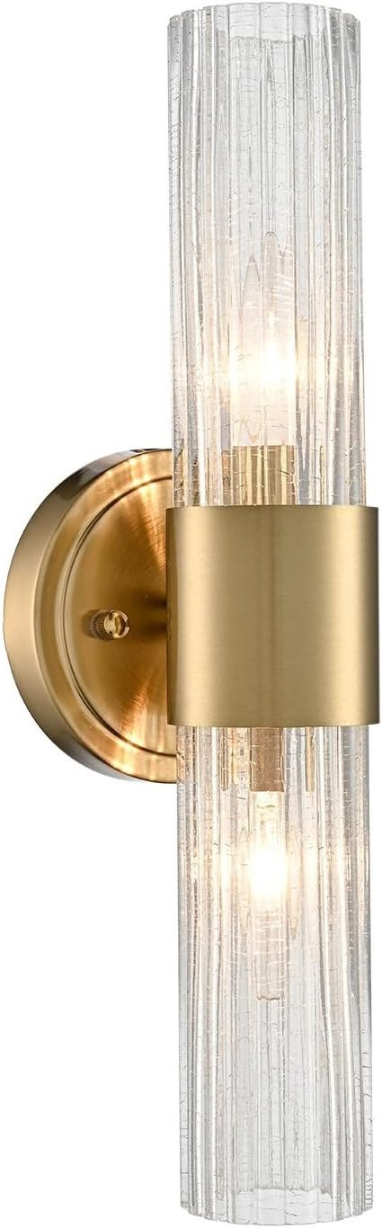 Modern Gold Wall Sconce with Crackle Reeded Glass Shade | Amazon (US)
