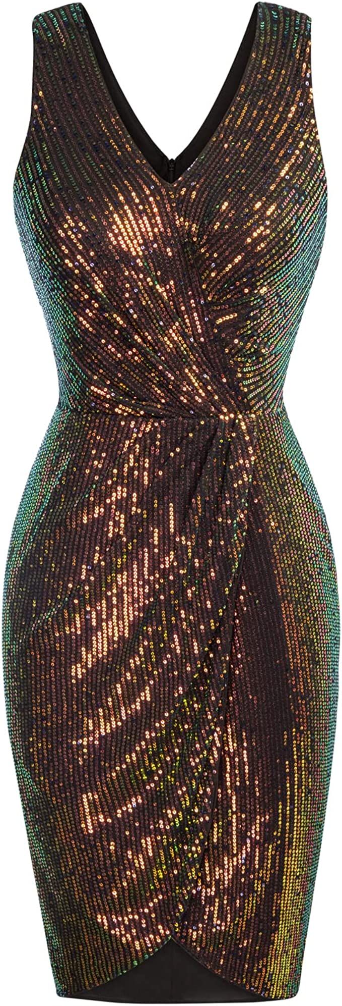 GRACE KARIN Women's Sexy Sequin Sparkly Glitter Party Dress Club Dress Sleeveless V-Neck Ruched C... | Amazon (US)