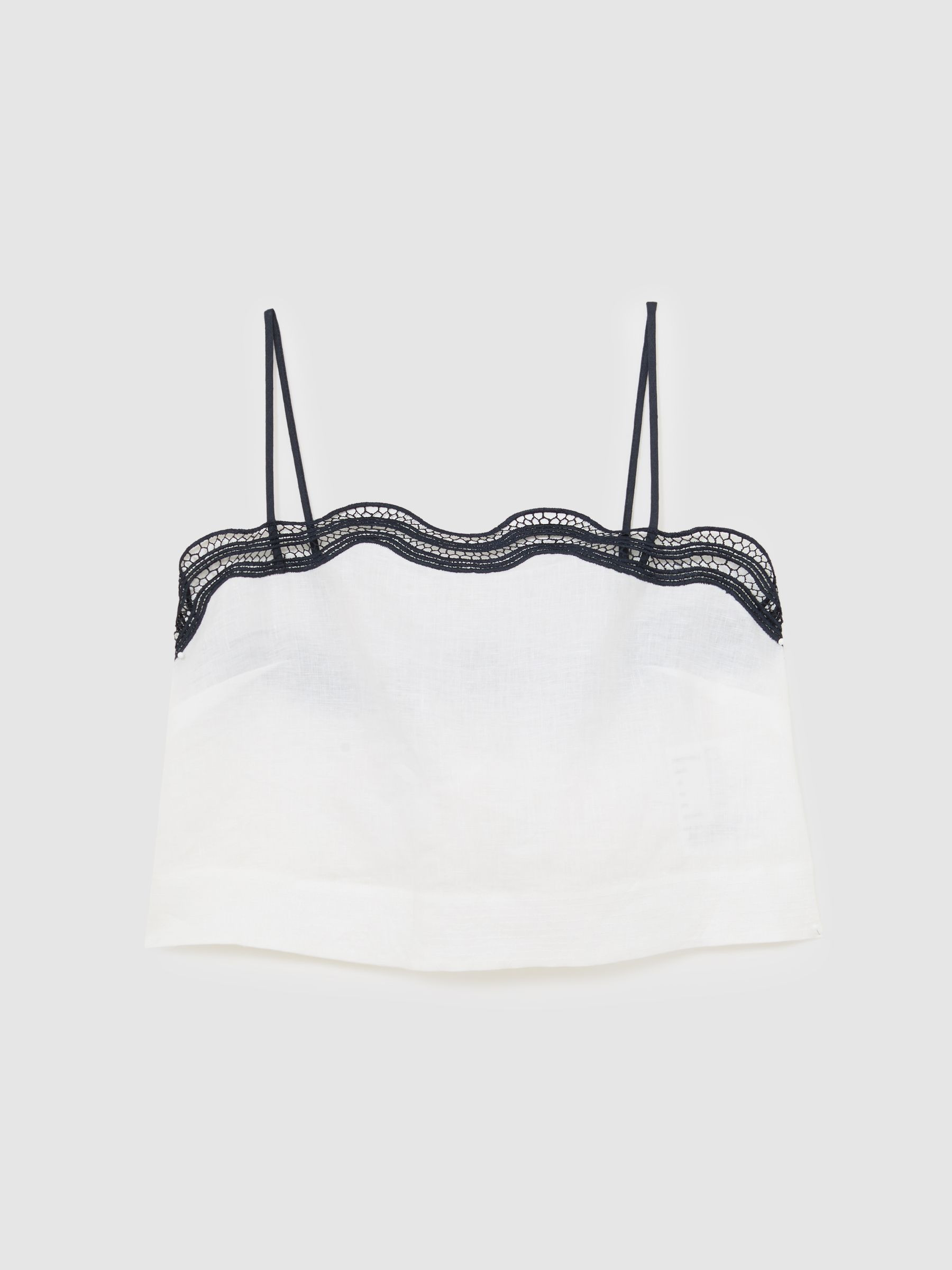 Linen Scallop-Trim Cami Top in Ivory/Navy | Reiss US