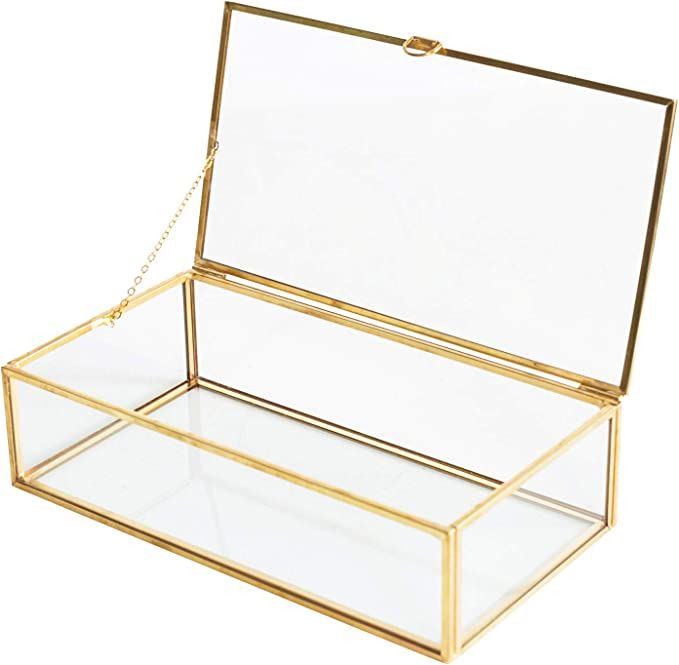Golden Vintage Glass Lidded Box Edge Bracelet Keepsake Decorative Jewelry Display Personalized La... | Amazon (US)