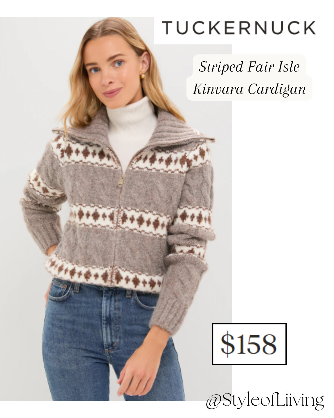 Tuckernuck sweater for women! Taupe Striped Fair Isle Kinvara Cardigan Sweater. Great gift idea for her!
#winterfashion #tuckernuck #sweater #cardigan #giftforher 

 #LTKGiftGuide #LTKootd #LTKSeasonal