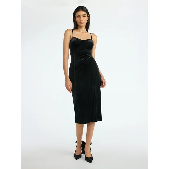 Scoop Women's and Women's Plus Stretch Velvet Bodycon Midi Dress, Sizes XS-4X | Walmart (US)
