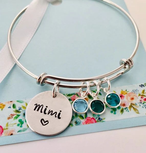 Personalized Grandma Bracelet, Silver Mimi Bracelet, Grandma Birthstone Bracelet | Etsy (US)