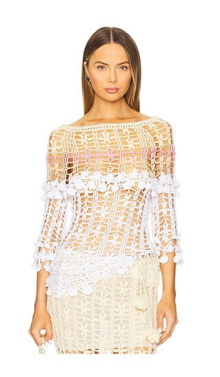 ANDREEVA Handmade Crochet Top in White. - size XS | Revolve Clothing (Global)
