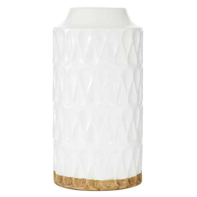 16" x 8" Cylinder Ceramic Vase with Teardrop Pattern White - Olivia & May | Target