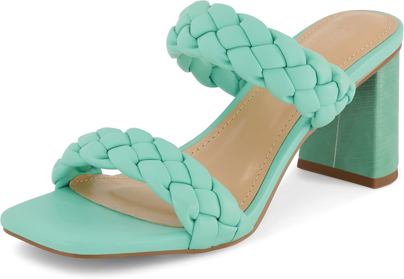Dunes Iris Chunky Braided Heel Sandals for Women, Block Heel Square Toe Summer Sandals with Memor... | Amazon (US)