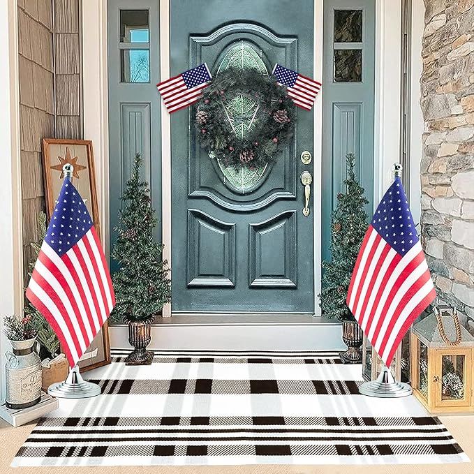 Buffalo Plaid Outdoor Rug Doormat 2'x4.3' Cotton Woven Black and White Checkered Rugs Runner Wash... | Amazon (US)
