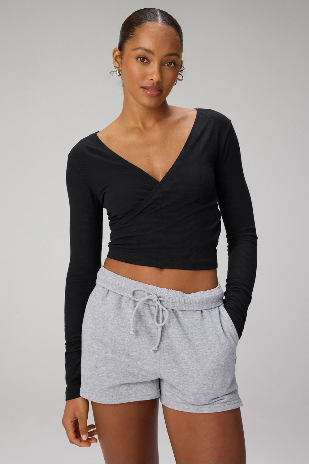 Modal Rib V-Neck Crop L/S Top | Fabletics