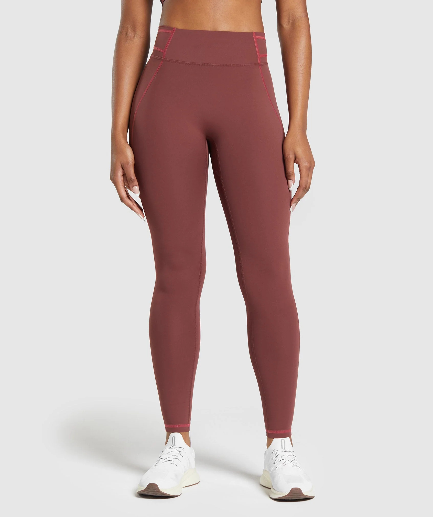 Gymshark Stitch Feature Leggings - Burgundy Brown | Gymshark US