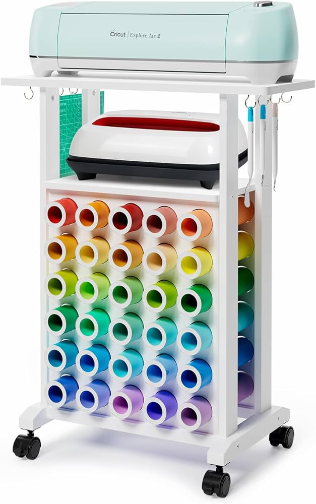 Organizers and Storage Compatible with Cricut Machines, Rolling Storage Cart with 30 Vinyl Roll H... | Amazon (US)