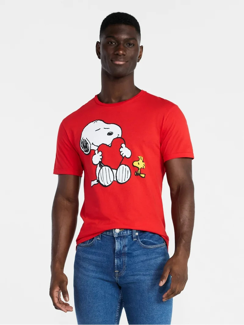 Peanuts Snoopy Men's and Big Men's Love Valentine's Day Graphic Tee, Sizes S-3XL | Walmart (US)