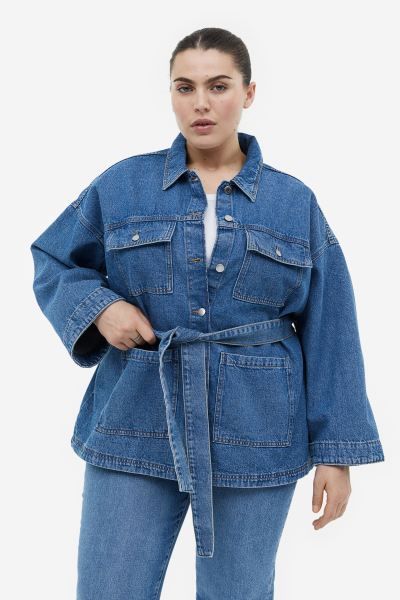 H&M+ Tie-belt denim jacket | H&M (UK, MY, IN, SG, PH, TW, HK)